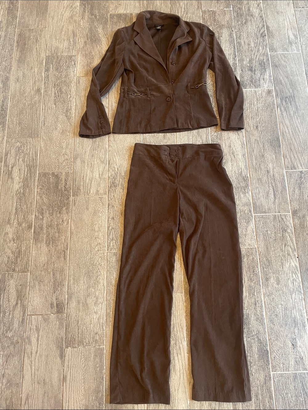 Courtenay Chocolate Brown Two-Piece Pantsuit with Notch Lapel Jacket